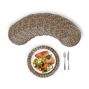 VietnamCrafts Set de 2 sets de table ronds réutilisables en bambou, jacinthe d'eau et jonc de mer, style campagnard, écologiques - TP2022 - Product Image 1