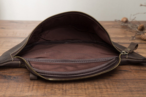 Genuine Leather <b>Chest</b> Sling Crossbody Leather Bag for Men <b>Small</b> Classic Casual Fashion Travel Rustic Dark Brown Leather Bag - Product Image 3