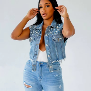 New Design Fashion <b>Sleeveless</b> <b>Jacket</b> Unisex Men <b>Women</b> Denim Cowboy Vest Ladies Hooded Denim Vest - Product Image 3