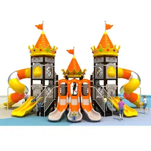 Kinder im Freien großes Schloss Thema mehrfarbige LLDPE-Rutsche Spielplatz für Kinder mit Durchmesser 114 mm aufrechte Stähle