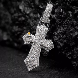 Pendentif croix de Jésus Hip Hop glacé en diamant Moissanite rond et brillant étincelant en argent sterling 925 - Product Image 1