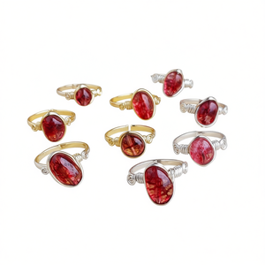 Bohemian Style Garnet Gemstone <b>Rings</b> Gold Plated Alloy with Bezel Setting Perfect January Birthstone Gift - Product Image 3