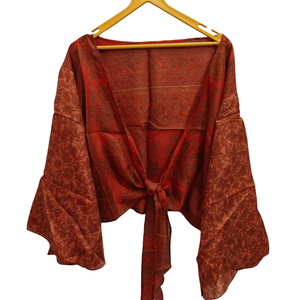 Camisa corta para mujer y Niña Ropa de Casa Sari corto Corbata de seda Top Manga larga Regalo para su bata corta - Product Image 1