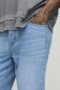 กางเกงขาบาน2025ผ้าคอตตอนทรงตรงสำหรับผู้ชายกางเกงยีนส์แนวสตรีทสีฟ้ากลางแบบ100% คลาสสิกใหม่ - Product Image 5