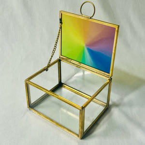 Joyero de cristal de diseño moderno, venta al por mayor, tapa colorida, marco de Metal, acabado antiguo negro, forma de tamaño personalizable, artesanías AK - Product Image 6