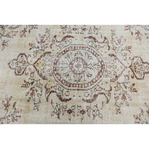 Vintage Turkish Rug 3.6x6.9 ft (110x209 cm), <b>Brown</b> Polka dot <b>Wool</b> Rug - Product Image 5