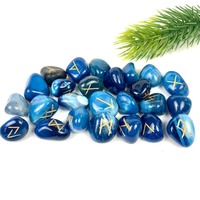 Ensemble de runes en agate bleue gravées à plat, best-seller, pierres de runes Elder pour débutants, divination, guérison spirituelle, cristal, pierre précieuse Feng Shui