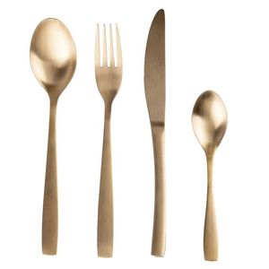 Set di Posate Manhattan Sibilla 16 Pezzi in Acciaio Inossidabile Satin Gold, Design Durevole e Minimalista - Product Image 1