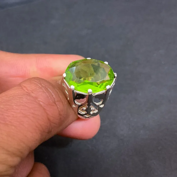 Handmade Men's Green Zircon Ring Brass-Silver Plated Electroforming Fine Crystal Detalhes Atacado Jóias Presentes Fine Rings