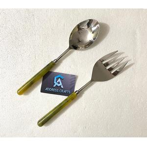 Juego de Cubiertos para Ensalada a Precio Accesible con Mango de Resina, Juego de Cucharas para Ensalada de Acero Inoxidable 304, Utensilios de Cocina Clásicos de Resina - Product Image 1
