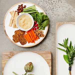 Bol et plat de service en émail blanc en bois - Product Image 6