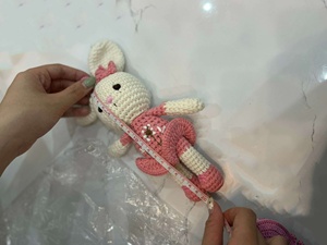 ตุ๊กตาสัตว์ทำด้วยผ้าขนสัตว์,ตุ๊กตายัดนุ่นถักด้วยมือทำจากผ้าคอตตอนฟักทองกระต่าย - Product Image 2