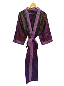 Kimono de Sari de seda pura, bata de Sari Vintage de peso ligero, vestido de fiesta de playa suave, Kimono de seda hecho a mano indio - Product Image 4