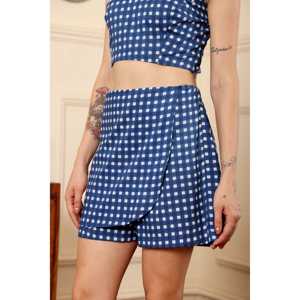 Jupes-culottes bleues à carreaux pour femmes - Product Image 3