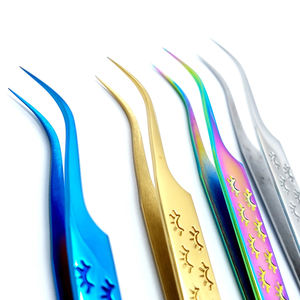 Pinzas de pestañas de 45 ángulos de acero inoxidable con logotipo personalizado, herramienta de extensiones de volumen multicolor dorado y azul, herramienta de belleza para pestañas postizas - Product Image 4