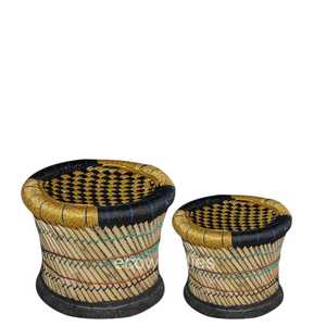 Taburete de Cuerda Tejido a Mano, Elegante, Tradicional, Multiusos, de Mimbre Natural, Ecológico, Muebles para Patio Escolar, Consola con Incrustaciones de Hueso - Product Image 3