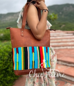 Crunch Aztec กระเป๋าหนังแท้ใหม่ทำด้วยมือกระเป๋าช้อปปิ้งมีสไตล์หรูหราสไตล์วินเทจอุปกรณ์เสริมกระเป๋าหนัง - Product Image 1