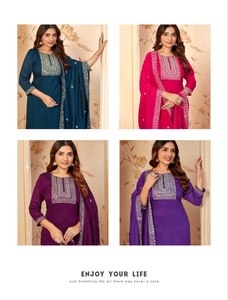 Elegante Salwar Kameez Blanco Bordado en Poliéster con Kurta Dupatta con Trabajo de Espejo, Borde Dorado, Sin Arrugas, para Fiestas - Product Image 4