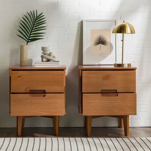 Mesita de noche de madera minimalista de mediados de siglo, mesita de noche de dos cajones en pino para sala de estar, hotel o centro comercial, dormitorios ecológicos - Product Image 4