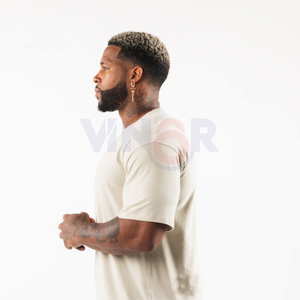 240gsm 100% algodón camiseta hombres peso pesado de gran tamaño grueso acanalado cuello redondo transpirable ligero bambú Logo impreso de punto - Product Image 4