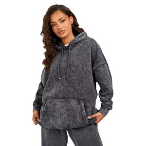 Sweat à capuche oversize pour femme, en molleton épais, délavé à l'acide, style vintage, streetwear, avec poche kangourou - Product Image 6