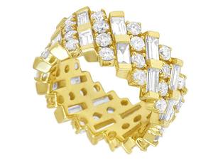 Anillo de moissanita de plata 925 chapado en oro para hombre, anillo de compromiso de diamante redondo y Baguette personalizado - Product Image 4