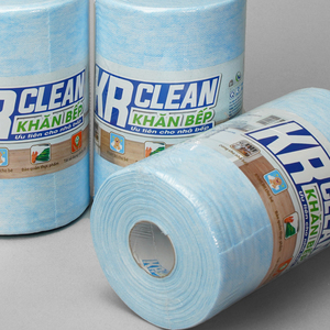 Krclean แผ่นกระดาษ200สีฟ้า20x20ซม. 1ชั้นผ้าเช็ดทำความสะอาดครัวแบบม้วนกระดาษดูดซับสำหรับทำความสะอาดพื้นผิวห้องครัว - Product Image 1
