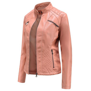 Chaqueta genuina de piel de oveja de invierno para mujer a la moda a prueba de viento patrón sólido cierre de cremallera técnicas lavadas relleno de algodón crudo - Product Image 2