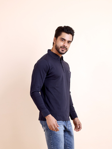 Polo de verano para hombre de alta calidad, camiseta informal de negocios con bordado de Color sólido, camiseta de manga larga con estampado Azul Marino - Product Image 4