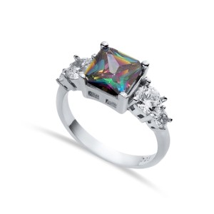 Square Cut Mystic Topaz Pear Cut CZ Classic Wedding Party Turkish Wholesale Handmade Gold Plated Cluster <b>Ring</b> <b>925</b> Sterling - Product Image 1