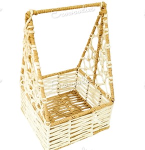 Cesta de Juta Triângulo <span class=keywords><strong>Cute</strong></span> Brown & White com <span class=keywords><strong>Metal</strong></span> Frame Cesta De Juta Cesta De Armazenamento Decorativa Cesta De Juta Acessórios De Cozinha - Product Image 5
