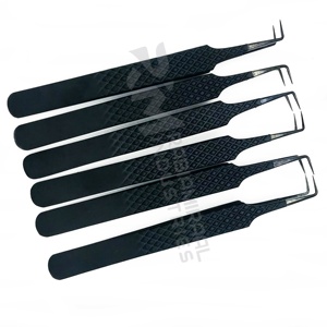 RMI, producto al por mayor de alta calidad, pinzas para extensión de pestañas, punta de Plasma negra y agarre recubierto de polvo negro, juego de 10 Uds. - Product Image 6