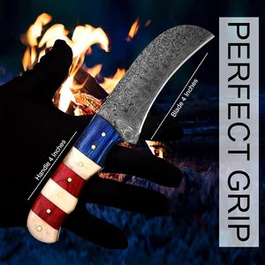 มีดเหล็กดามัสกัส8.5นิ้วทำด้วยมือพร้อมที่จับกระดูกหลายชั้นปลอกหนังสแตนเลสงานทำมืออเนกประสงค์ใบมีดคงที่ - Product Image 5