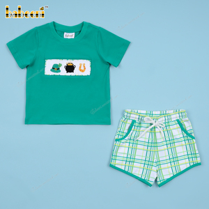Ensemble 2 pièces smocké Mardi Gras pour garçons ODM OEM 100% coton OEKO-TEX certifié décontracté BB3447 ensemble de vêtements à thème - Product Image 4