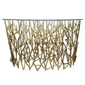 Oval Long Shape Metal Stainless Steel Furniture <b>Console</b> <b>Table</b> With Unique Design <b>Glass</b> Top Transparent Shade Furniture Supplies - Product Image 5