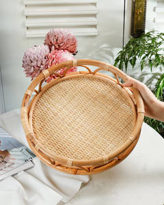 La bandeja redonda de mimbre más barata, cesta tejida a mano para el desayuno, bandeja redonda Bohemia para servir, bandeja de mimbre tejida para mesa - Product Image 2