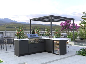 Vente chaude 2024 <span class=keywords><strong>Cuisine</strong></span> extérieure modulaire en métal Dorene avec barbecue et réfrigérateur intégrés, bar pour usage domestique - Product Image 2