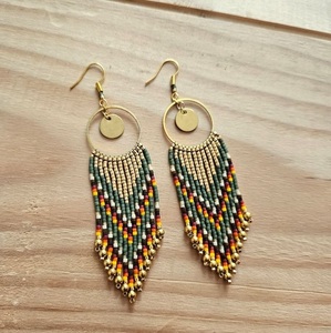 Pendientes de estilo bohemio de tendencia cultural para mujer, joyería de cuentas de semillas de cristal tejidas a mano, borla larga para aniversario de boda - Product Image 5