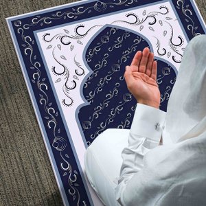 Navy Blue Prayer <b>Rug</b>: Islamic Home Decor, Spiritual Gift, Printed <b>Rug</b>,Nonwoven <b>Thin</b> <b>Rug</b> - Product Image 1