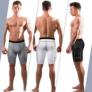 Vente en gros de shorts de compression respirants de haute qualité pour hommes, pantalons de course et d'entraînement pour athlètes, motif solide, fonction anti-rides - Product Image 2