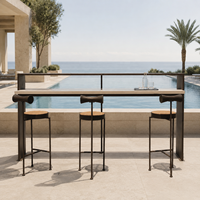 Tabouret de bar d'extérieur en rotin PE, chaise de bar de patio pour hôtel, en acier inoxydable, idéal pour projets de piscine et de patio d'hôtel