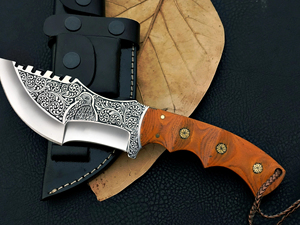 Cuchillo de Caza de Hoja Fija Grabado, Hecho a Mano, de Acero D2, Cuchillo de Supervivencia EDC con Mango de Micarta y Funda. - Product Image 4