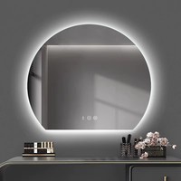Miroir LED semi-circulaire asymétrique mural, à intensité variable, avec interrupteur tactile, rétroéclairé, miroir intelligent pour salon, hôtel, salle de bain, chambre à coucher