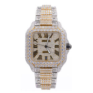 Unisex Quartz Fashion <b>Iced</b> Out Moissanite Stainless Steel Watch with Glass Dial - Product Image 1