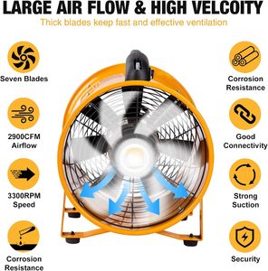 Exclusive <b>12</b> <b>Inch</b> Heavy Duty Cylinder Axial <b>Fan</b> with 25ft Hose Portable Blower Exhaust <b>Fan</b> 2900 CFM for Industrial Ventilation - Product Image 5