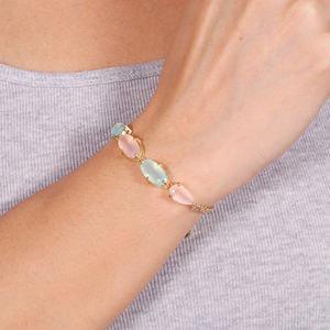Pulsera de Plata de Ley Chapada en Oro con Diseño Moderno 2026, Pulsera con Cuentas de Calcedonia y Topacio Azul para Chica - Product Image 3