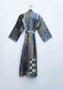 Beautiful multi Cotton Silk Kantha Patchwork Kimono Double Layer Cotton Silk Hand Made <b>Women</b> Kantha Robe With Pockets and Belt - Product Image 5