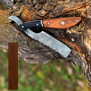 Maquinilla de afeitar recta de acero de Damasco hecha a mano estética con mango de madera Pakka negro y marrón hoja personalizada peluquero clásico exótico - Product Image 6