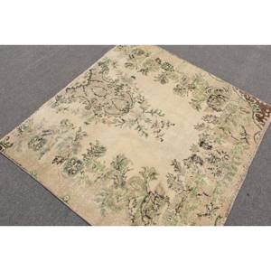 Classique Beige Vert Patchwork Laine Tapis 4.7 X 4.3ft Turc Aubusson Conception pour Salon Chevet Couloir Latex Rectangle - Product Image 4