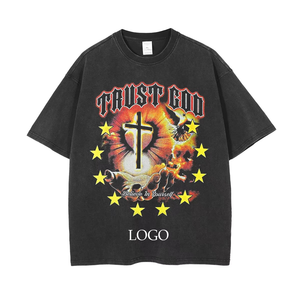 Fabricant de haute qualité logo de votre propre marque T-shirt poids lourd personnalisé T-shirt vintage lavé lavage à l'acide en détresse 100% coton - Product Image 1